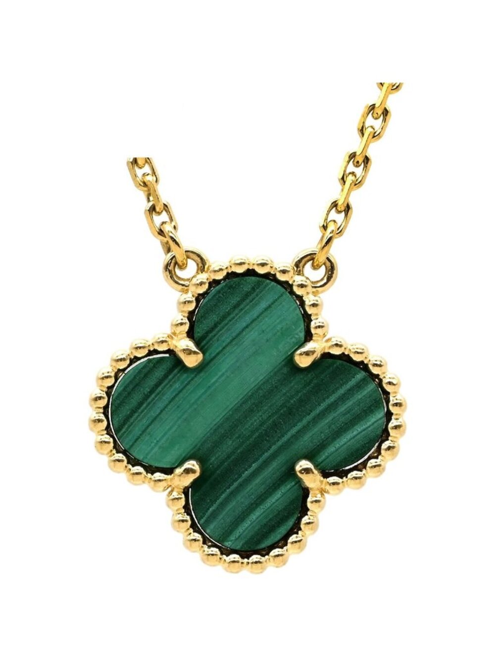 Van Cleef & Arpels Necklace Vintage Alhambra Green Gold 750 18K Malachite Matte